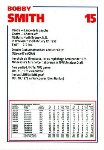 1989-90 Le Journal / Kraft Montreal Canadiens #NNO Bobby Smith Back
