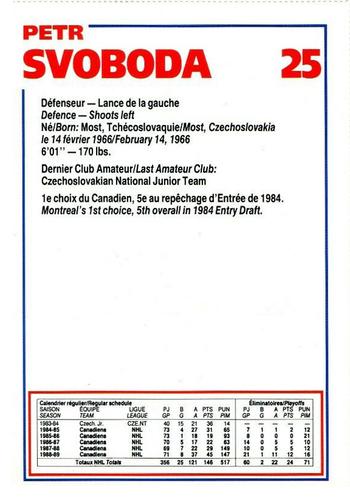 1989-90 Le Journal / Kraft Montreal Canadiens #NNO Petr Svoboda Back