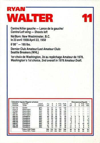 1989-90 Le Journal / Kraft Montreal Canadiens #NNO Ryan Walter Back