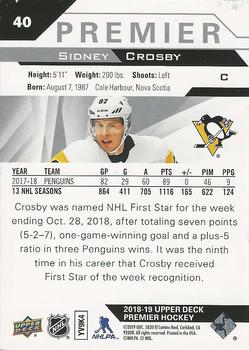 2018-19 Upper Deck Premier #40 Sidney Crosby Back
