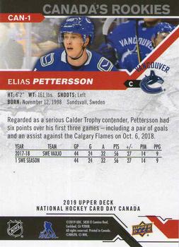 2019 Upper Deck National Hockey Card Day Canada #CAN-1 Elias Pettersson Back