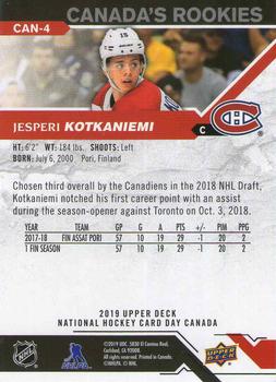 2019 Upper Deck National Hockey Card Day Canada #CAN-4 Jesperi Kotkaniemi Back