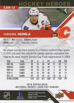 2019 Upper Deck National Hockey Card Day Canada #CAN-12 Jarome Iginla Back
