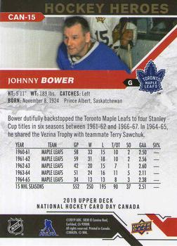 2019 Upper Deck National Hockey Card Day Canada #CAN-15 Johnny Bower Back