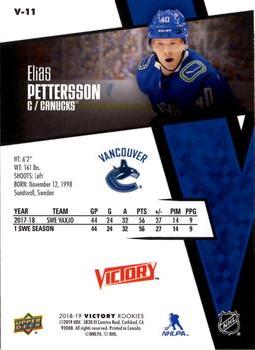 2019 Upper Deck National Hockey Card Day Canada - Victory Black Rookies #V-11 Elias Pettersson Back