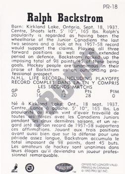 1992-93 Parkhurst - Parkie Reprints Promos #PR-18 Ralph Backstrom Back