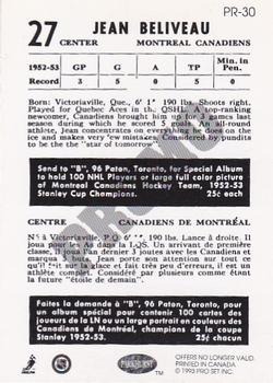 1992-93 Parkhurst - Parkie Reprints Promos #PR-30 Jean Beliveau Back