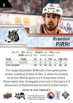 2018-19 Upper Deck AHL #3 Brandon Pirri Back