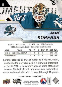 2018-19 Upper Deck AHL #8 Josef Korenar Back