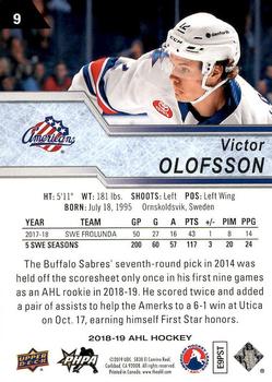 2018-19 Upper Deck AHL #9 Victor Olofsson Back