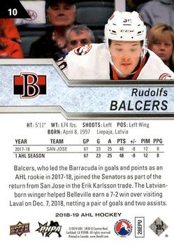 2018-19 Upper Deck AHL #10 Rudolfs Balcers Back