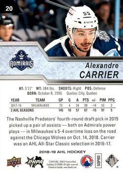 2018-19 Upper Deck AHL #20 Alexandre Carrier Back