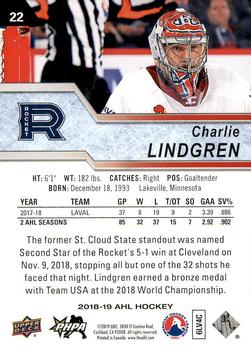 2018-19 Upper Deck AHL #22 Charlie Lindgren Back