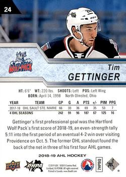 2018-19 Upper Deck AHL #24 Tim Gettinger Back