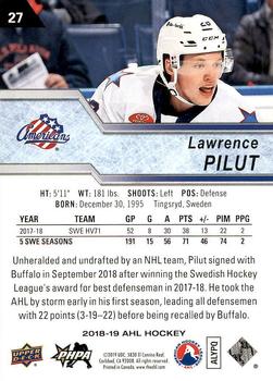 2018-19 Upper Deck AHL #27 Lawrence Pilut Back