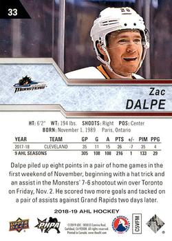 2018-19 Upper Deck AHL #33 Zac Dalpe Back