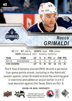 2018-19 Upper Deck AHL #40 Rocco Grimaldi Back