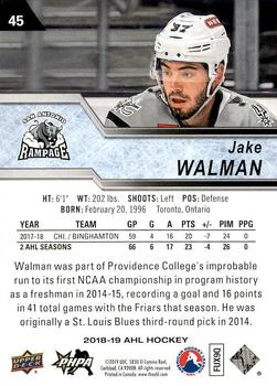 2018-19 Upper Deck AHL #45 Jake Walman Back