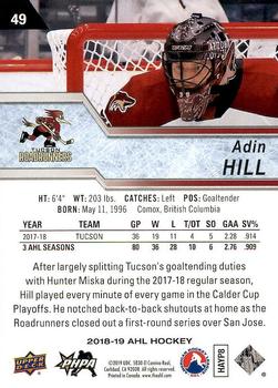 2018-19 Upper Deck AHL #49 Adin Hill Back