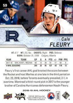 2018-19 Upper Deck AHL #59 Cale Fleury Back