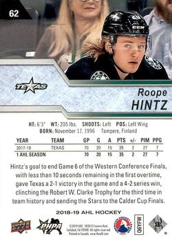 2018-19 Upper Deck AHL #62 Roope Hintz Back