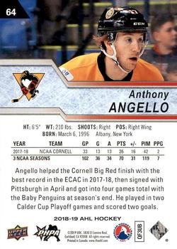 2018-19 Upper Deck AHL #64 Anthony Angello Back