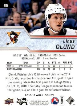 2018-19 Upper Deck AHL #65 Linus Olund Back