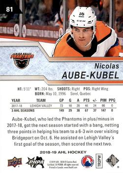2018-19 Upper Deck AHL #81 Nicolas Aube-Kubel Back