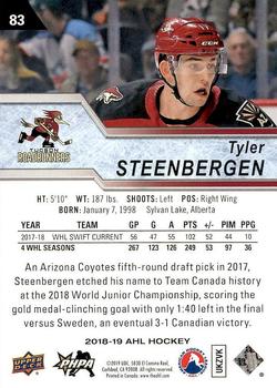 2018-19 Upper Deck AHL #83 Tyler Steenbergen Back