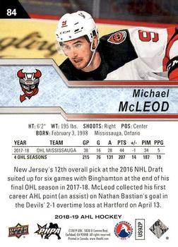 2018-19 Upper Deck AHL #84 Michael McLeod Back