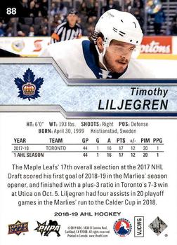 2018-19 Upper Deck AHL #88 Timothy Liljegren Back