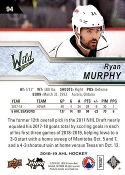 2018-19 Upper Deck AHL #94 Ryan Murphy Back