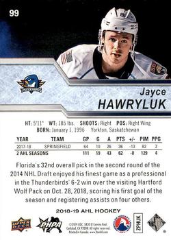 2018-19 Upper Deck AHL #99 Jayce Hawryluk Back