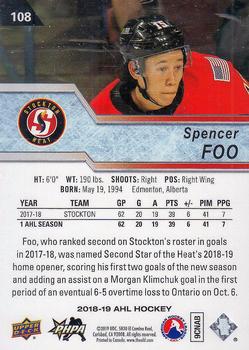 2018-19 Upper Deck AHL #108 Spencer Foo Back