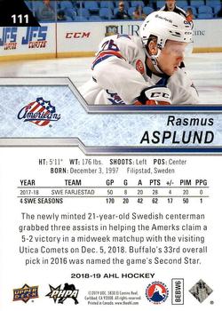 2018-19 Upper Deck AHL #111 Rasmus Asplund Back