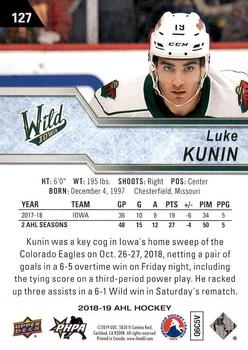 2018-19 Upper Deck AHL #127 Luke Kunin Back