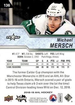 2018-19 Upper Deck AHL #136 Michael Mersch Back