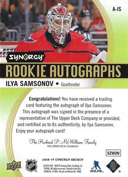 2018-19 Upper Deck Synergy - Autographs #A-IS Ilya Samsonov Back