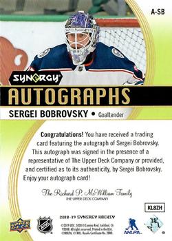 2018-19 Upper Deck Synergy - Autographs #A-SB Sergei Bobrovsky Back