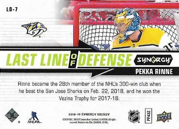 2018-19 Upper Deck Synergy - Last Line Of Defense #LD-7 Pekka Rinne Back