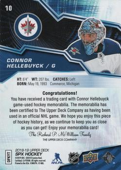 2018-19 SPx - Materials #10 Connor Hellebuyck Back