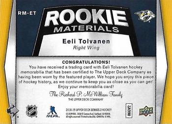 2018-19 Upper Deck - Rookie Materials #RM-ET Eeli Tolvanen Back