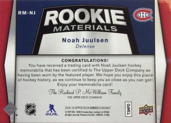 2018-19 Upper Deck - Rookie Materials #RM-NJ Noah Juulsen Back