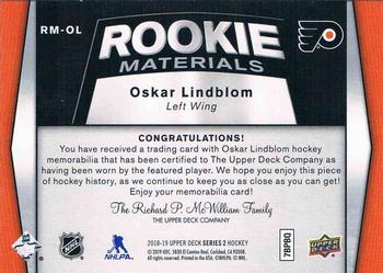 2018-19 Upper Deck - Rookie Materials #RM-OL Oskar Lindblom Back