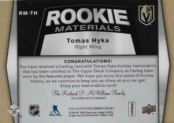 2018-19 Upper Deck - Rookie Materials #RM-TH Tomas Hyka Back