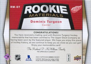 2018-19 Upper Deck - Rookie Materials Patch #RM-DT Dominic Turgeon Back