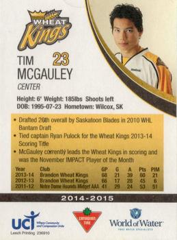 2014-15 Westside Brandon Wheat Kings (WHL) #NNO Tim McGauley Back