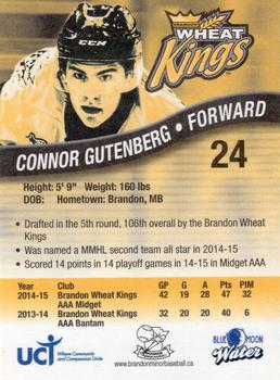 2015-16 Westside Brandon Wheat Kings (WHL) #17 Connor Gutenberg Back