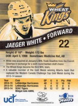 2015-16 Westside Brandon Wheat Kings (WHL) #15 Jaeger White Back