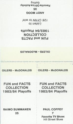 1983-84 McDonald's Edmonton Oilers Stickers - Panels #NNO Paul Coffey / Raimo Summanen / Andy Moog Back